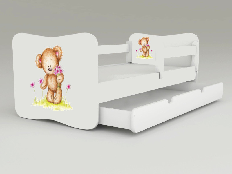 Detská posteľ s odnímateľnými bočnicami + šuflík Macko me To